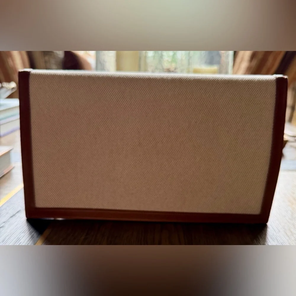 Saint Laurent Uptown Clutch Beige Canvas Tan Leather YSL $730 - Picture 7 of 10